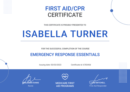 Professional and Minimalistic First-Aid and CPR Certificate Template landscape Professional and Minimalistic First-Aid and CPR Certificate Template landscape