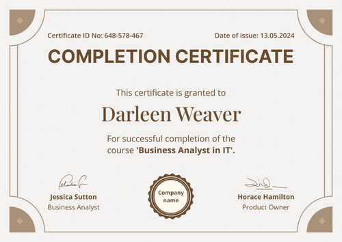 Classic and simple free certificate completion template landscape Classic and simple free certificate completion template landscape